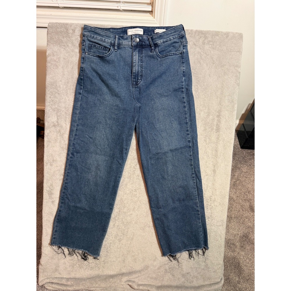 Social Standard by Sanctuary Womens High Rise Raw Hem Straight Leg Jeans Blue 6